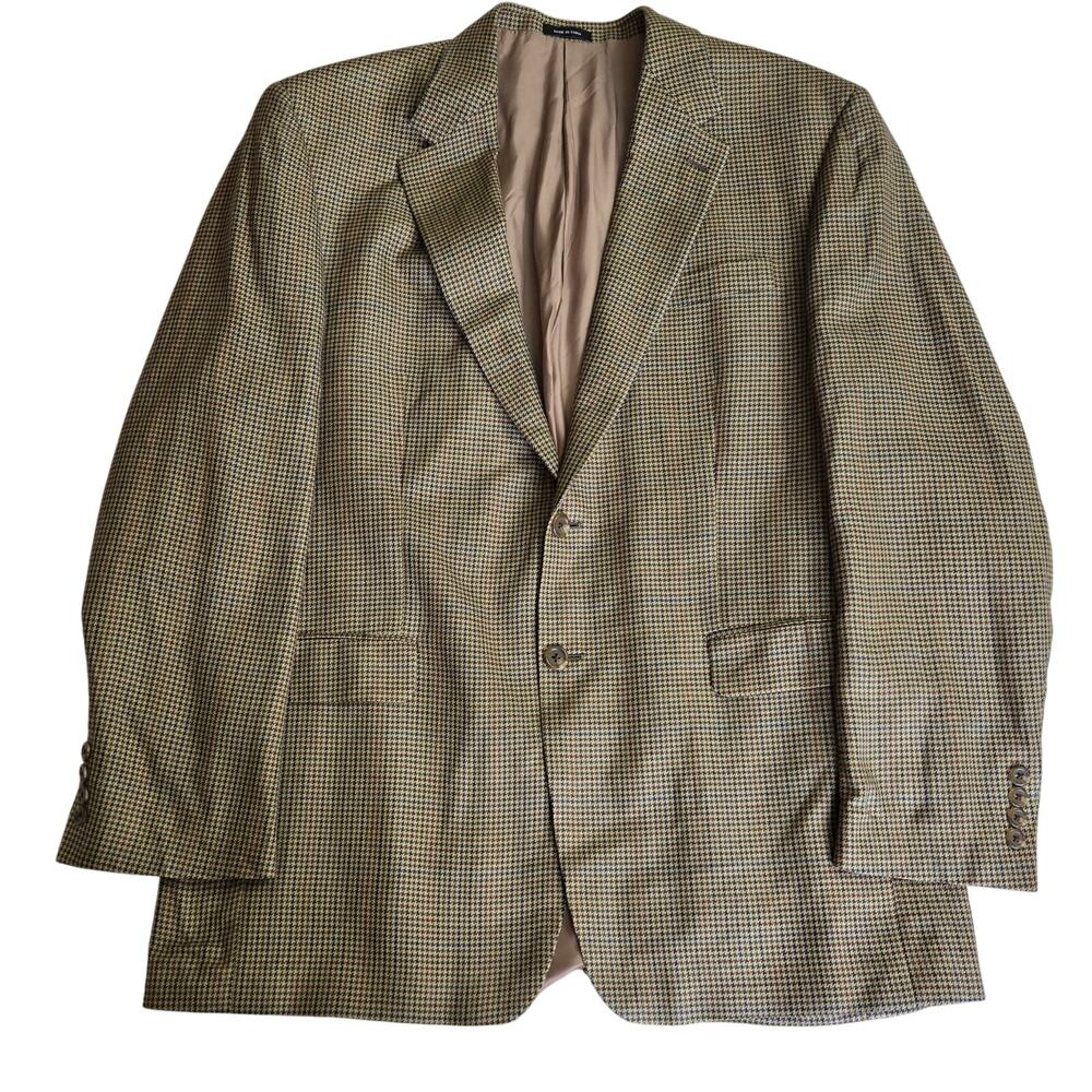 CHAPS Ralph Lauren Mens Vtg Preppy 100% Silk Houndstooth Blazer Sport Coat 42L